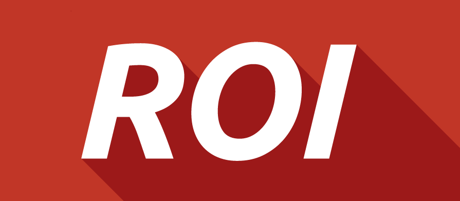 A sigla ROI está escrita em letras brancas sobre um fundo vermelho.