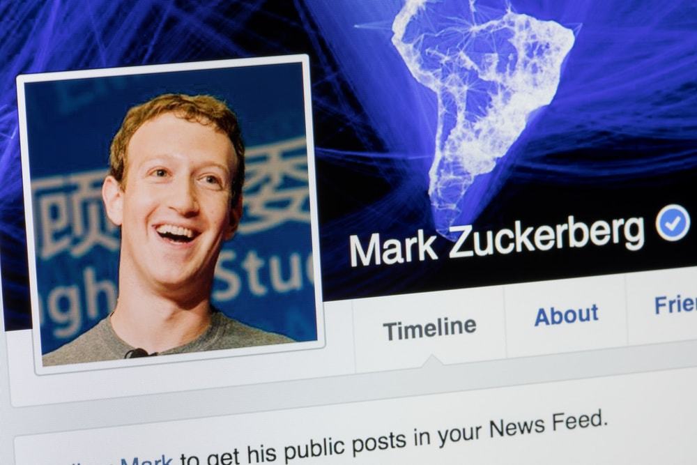 Print de página inicial do perfil do Facebook de Mark Zuckerberg